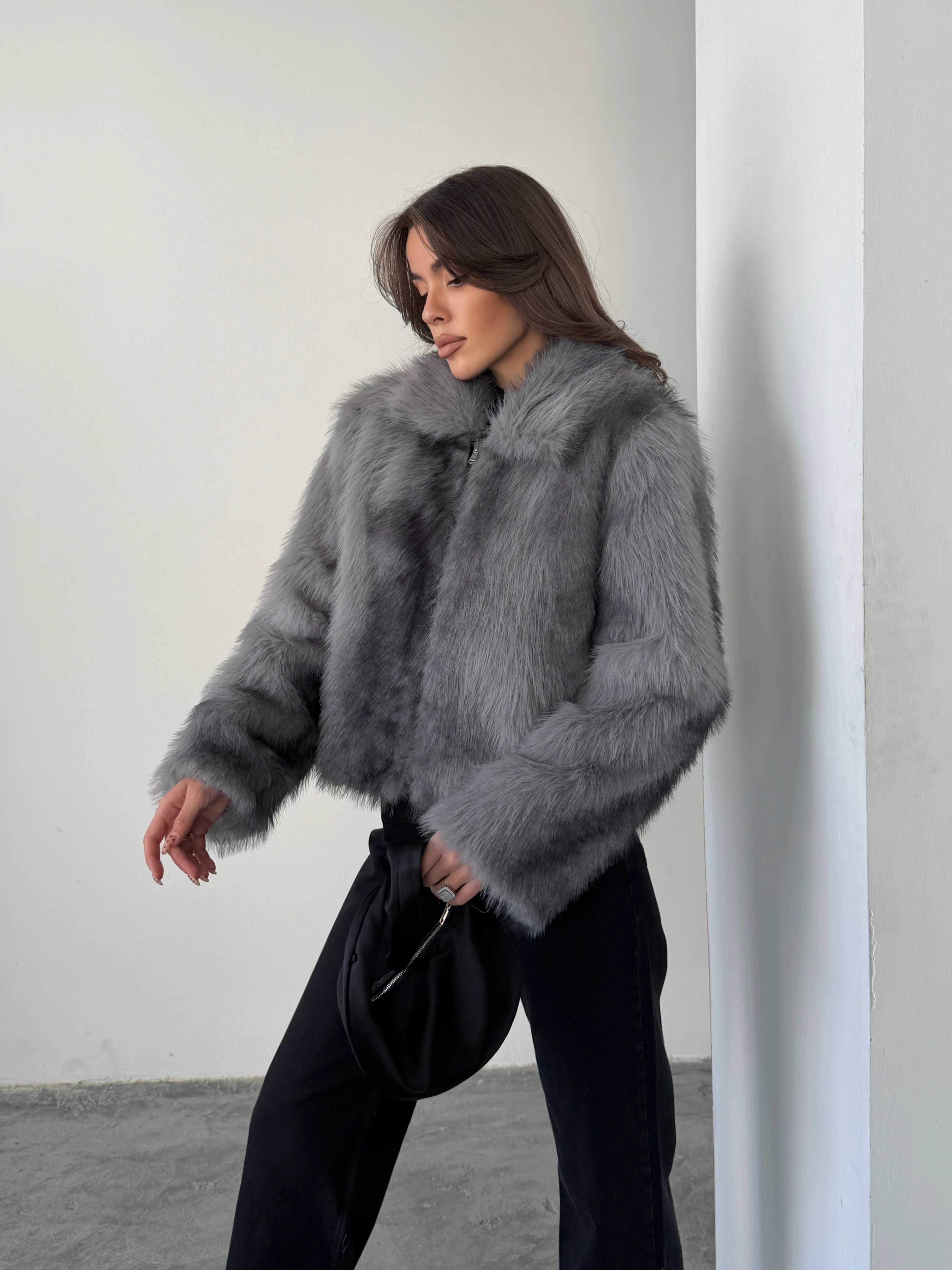 Fermuarlı Crop Kürk