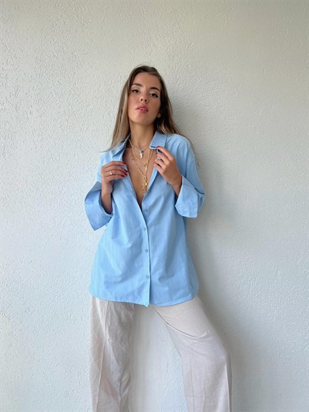 Oversize Poplin Gömlek Bebe Mavi