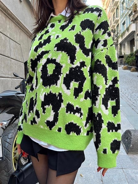 Ribanalı Leo Oversize Yumoş Kazak Yeşil
