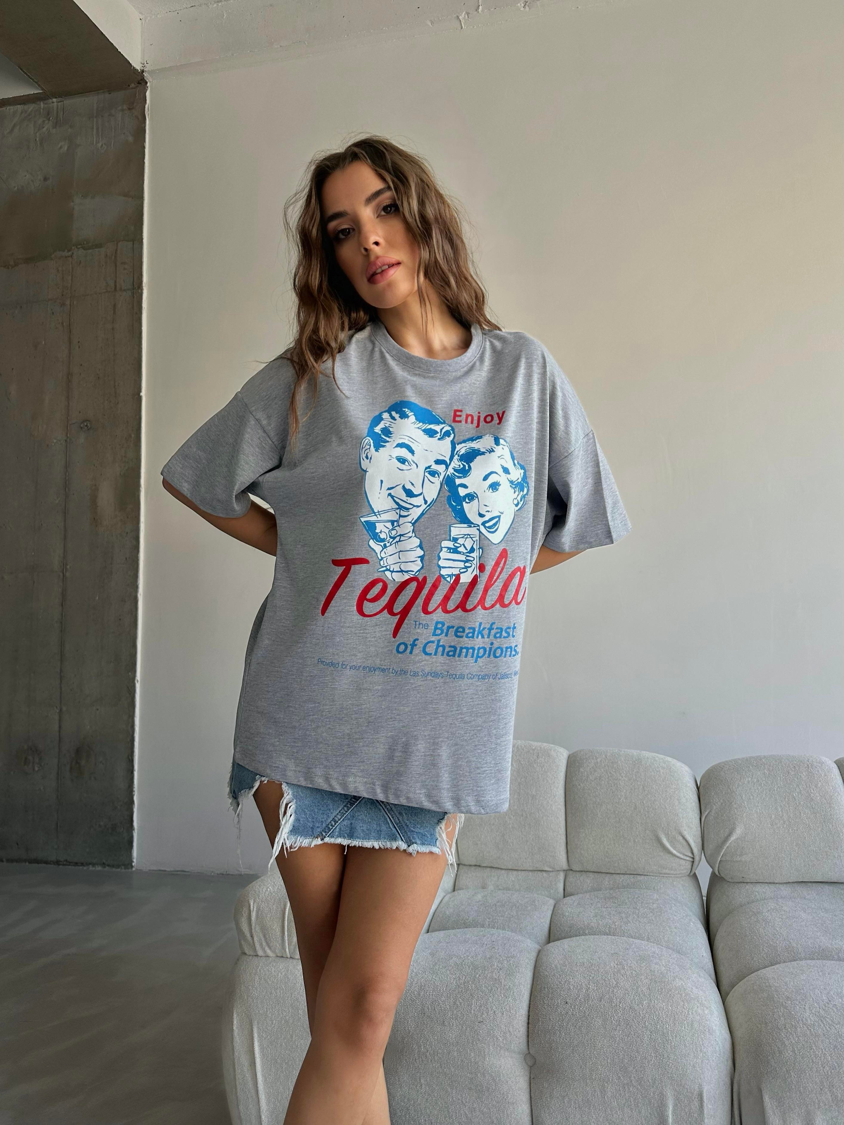 Tequila Baskılı Tshirt Gri