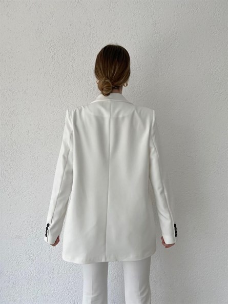 Tek Düğme Astarlı Blazer Ceket Beyaz