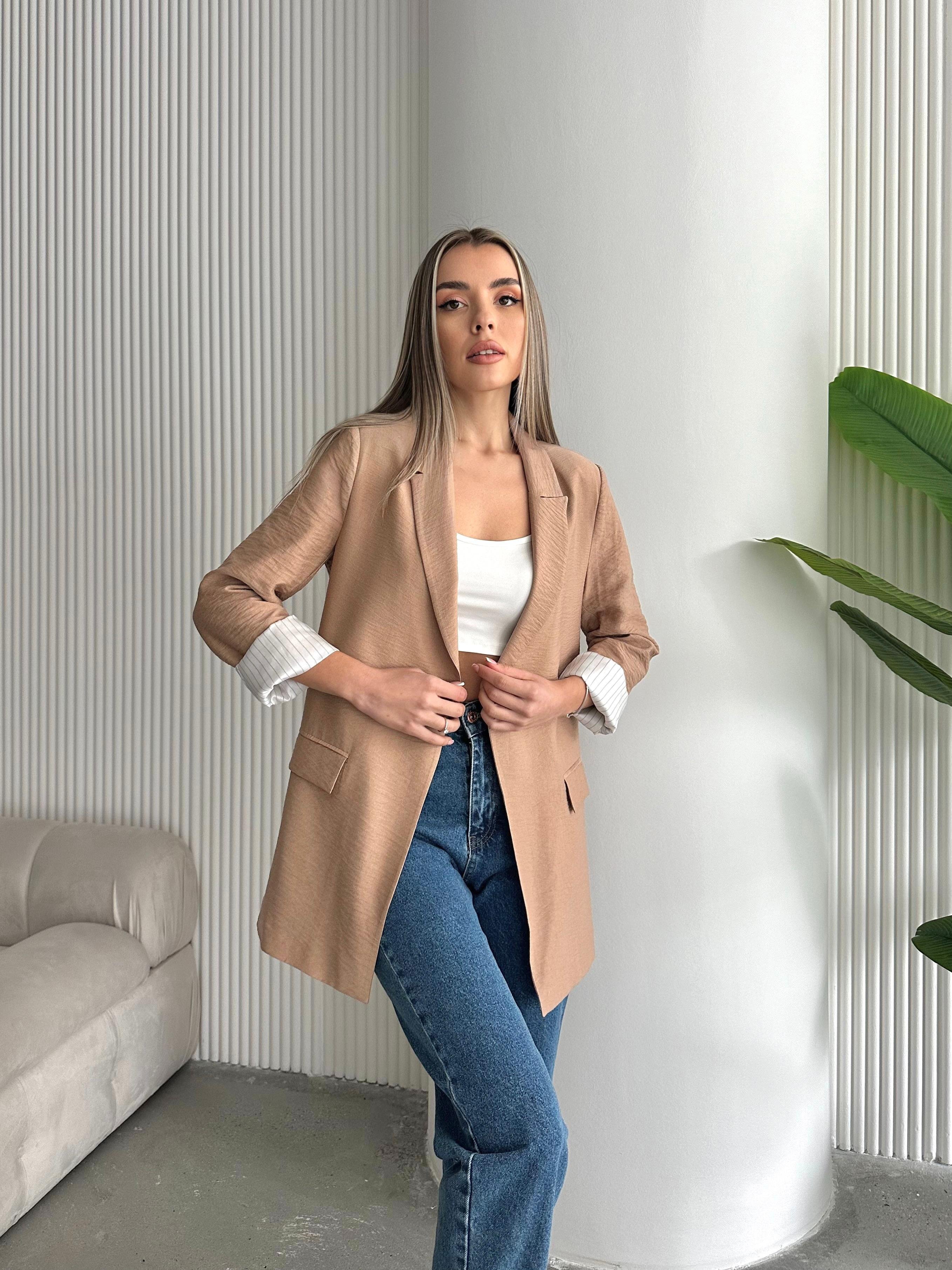 Tiril Keten Blazer Ceket Vizon