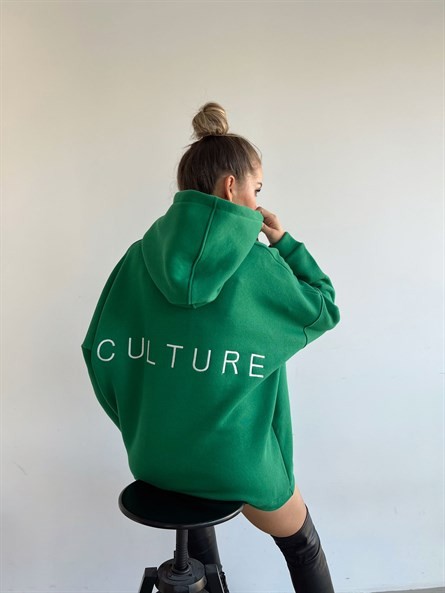 Culture Alt Büzgü Oversize Sweatshirt Yeşil