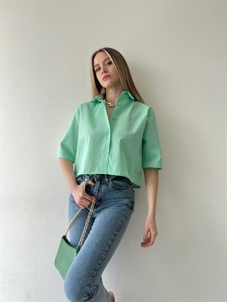 Crop Poplin Gömlek Mint