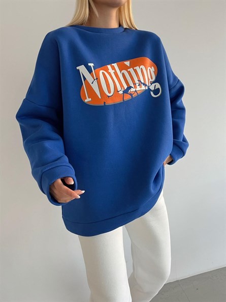 Nothing Baskı 3 İplik Şardonlu Sweatshirt Mavi