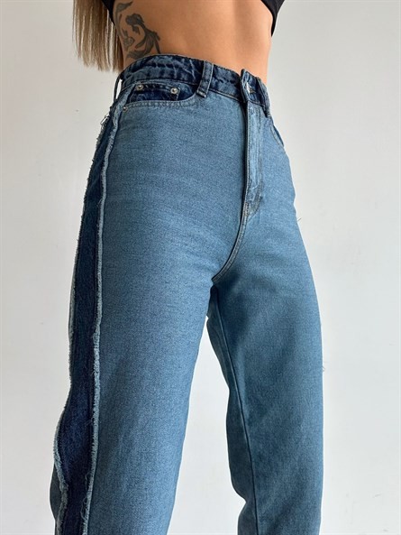 Yan Püskül Patch Mom Jean Mavi