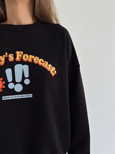Today Forecast Baskı Sweatshirt Siyah