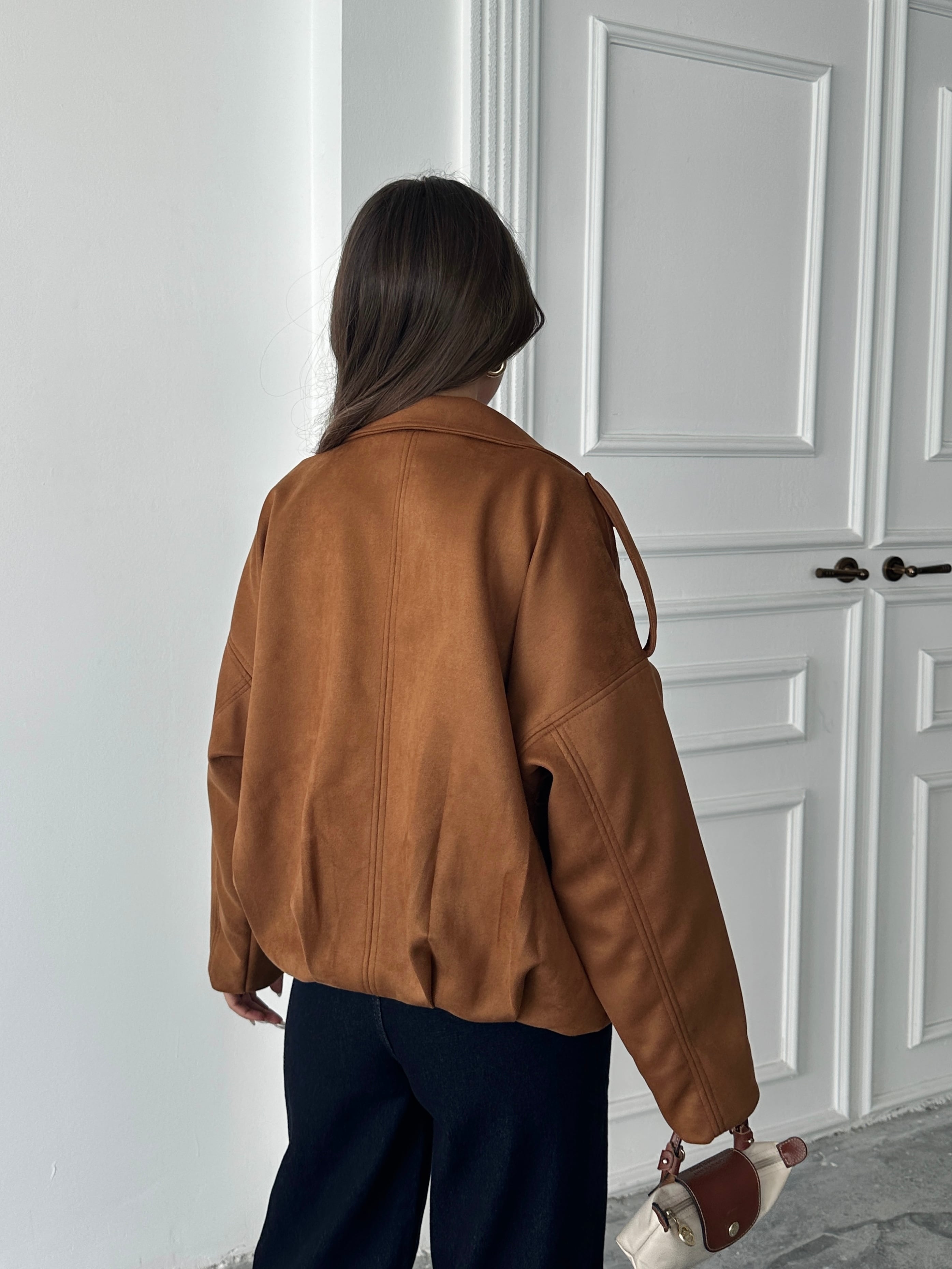 Bomber Süet Ceket - Taba