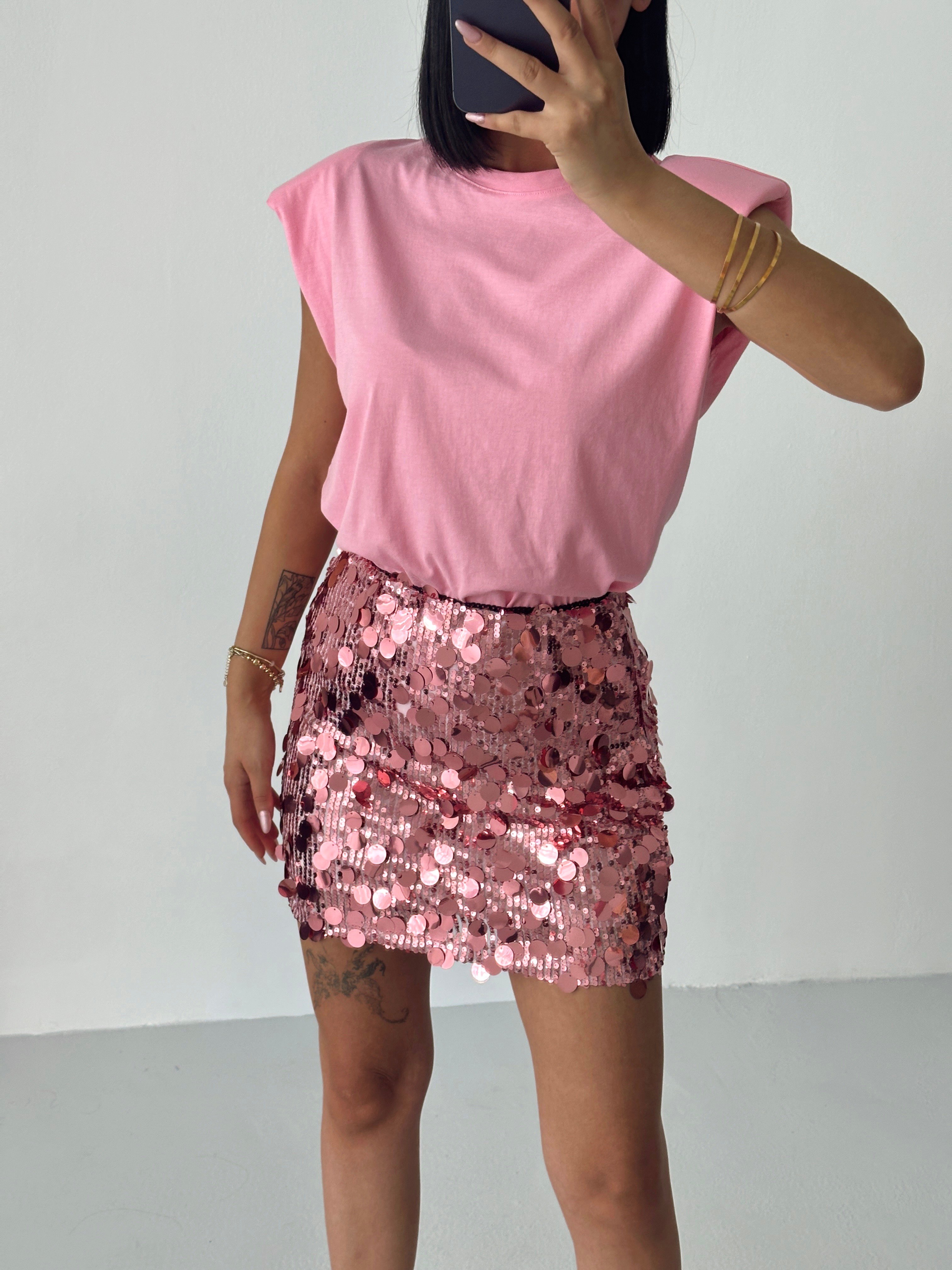 Pullu Mini Etek  - Pembe