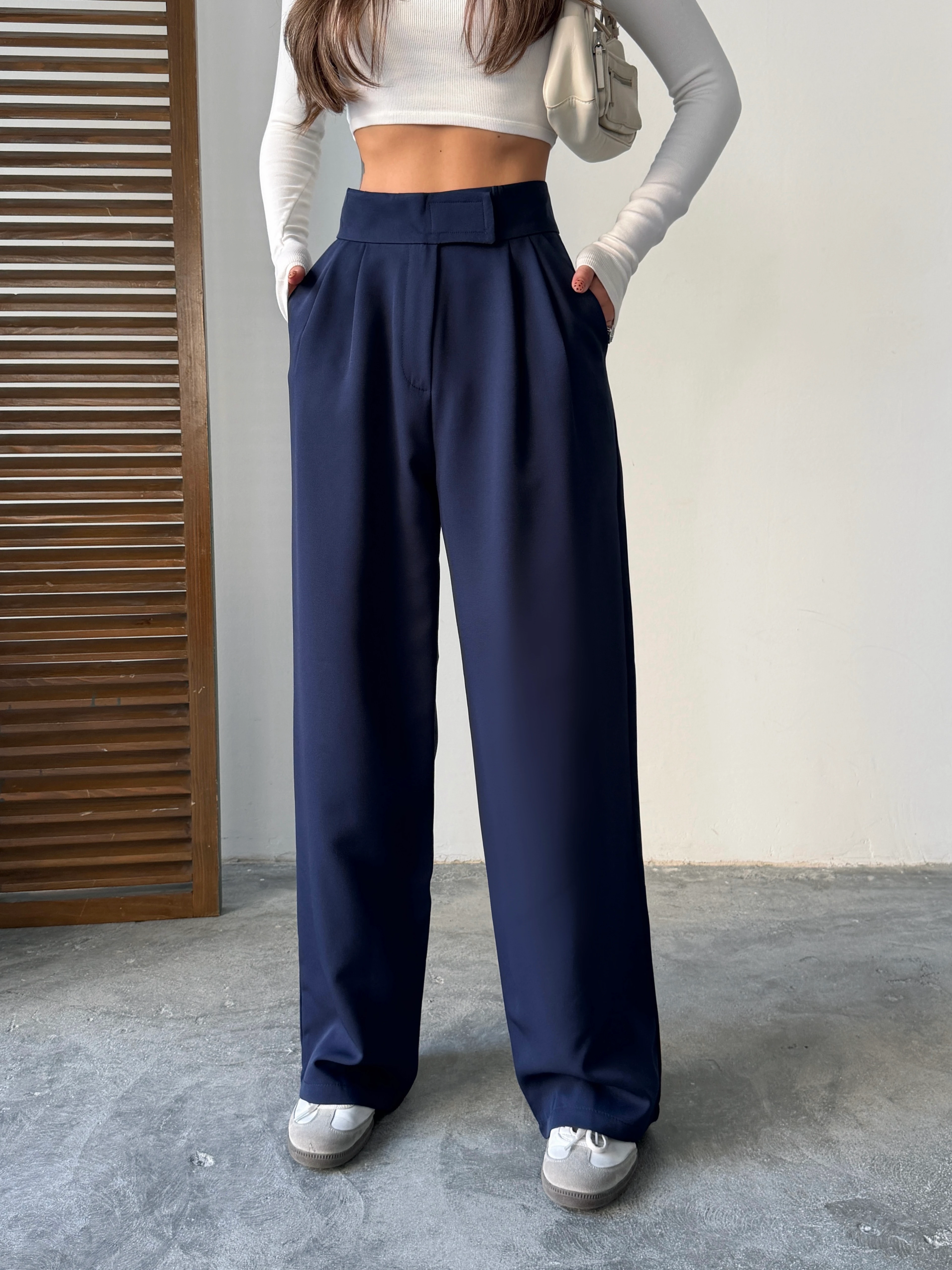 Bel Cırtlı Palazzo Pantolon  - Lacivert