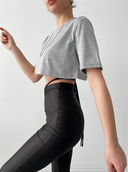 Bisiklet Yaka Croptop Gri