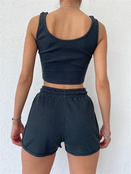 New Jersey Fitilli Basic Şort Füme