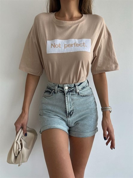 Not Perfect İşleme Oversize Basic Taş-Beyaz