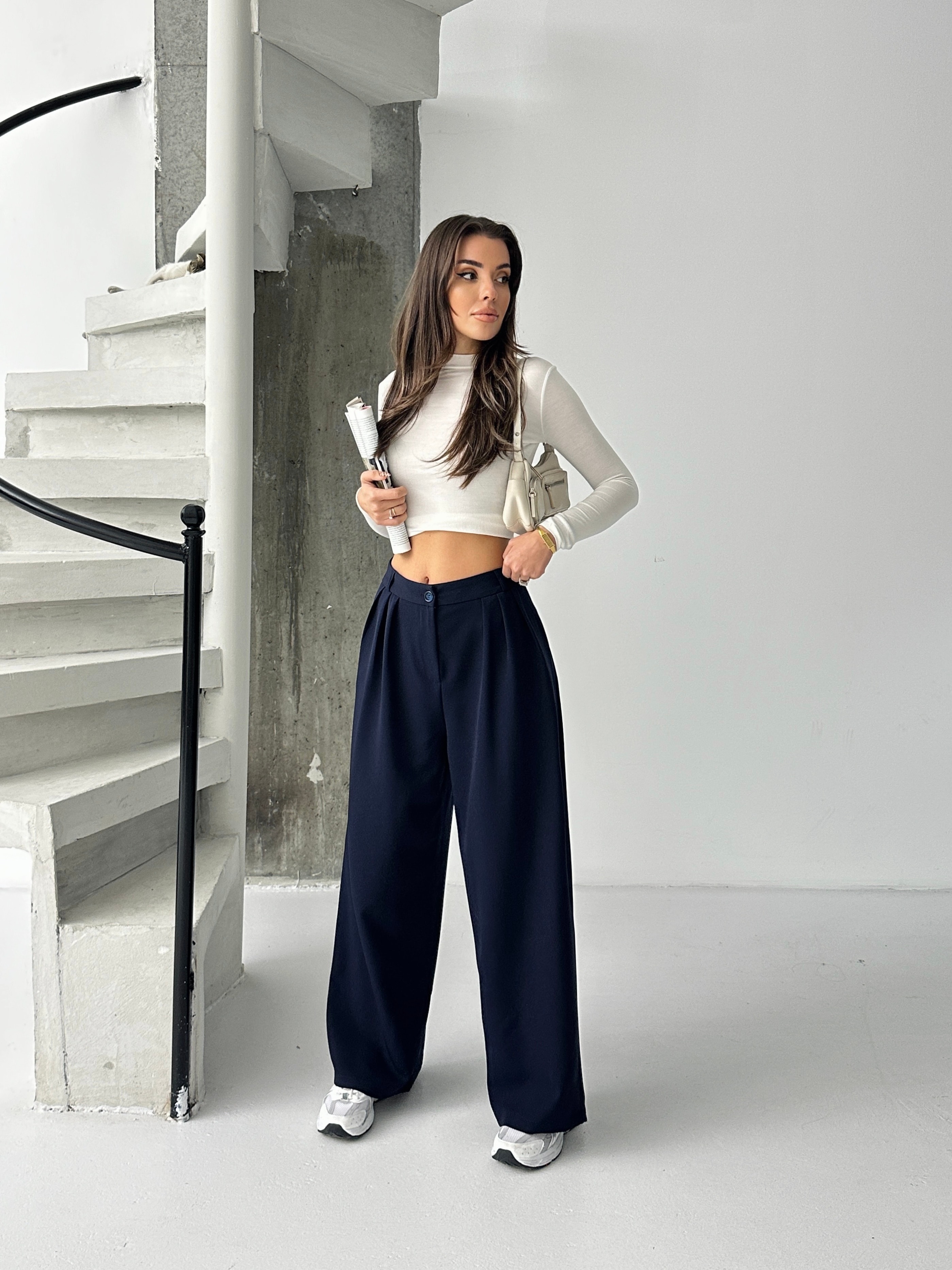 Üç Pile Palazzo Pantolon - Lacivert