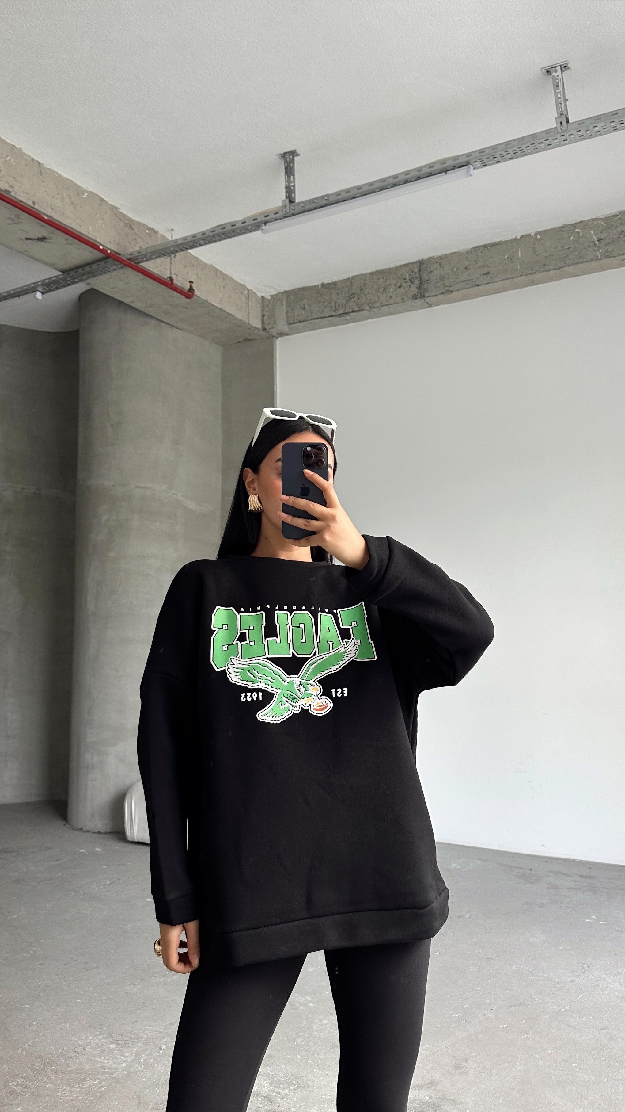 Eagles Üç İplik Oversize Sweat Siyah