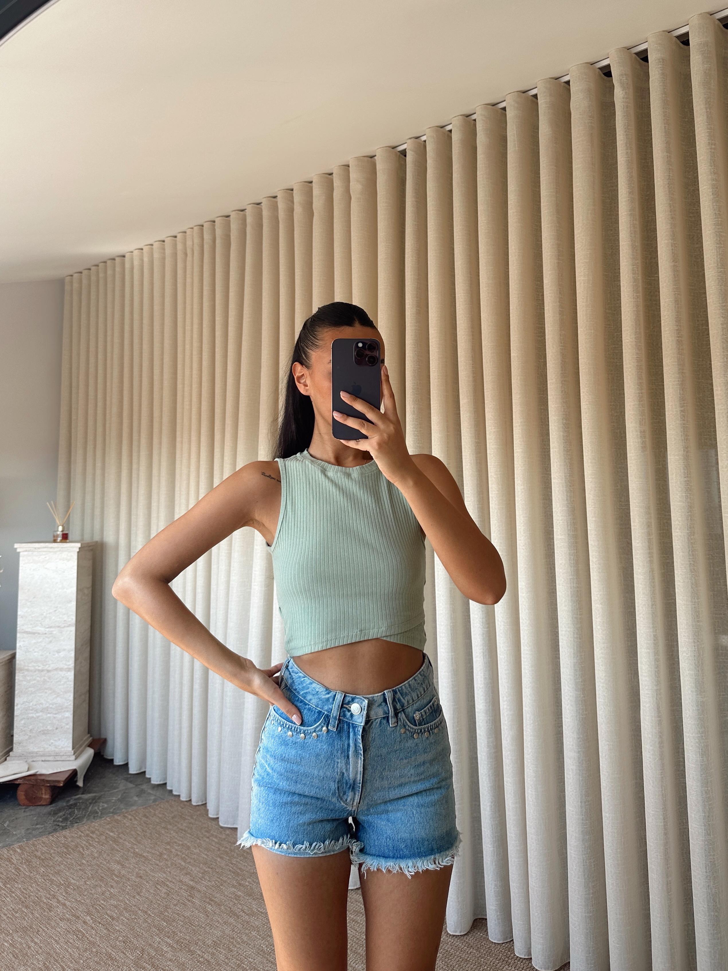 Bel Detay Fitilli Bluz - Mint