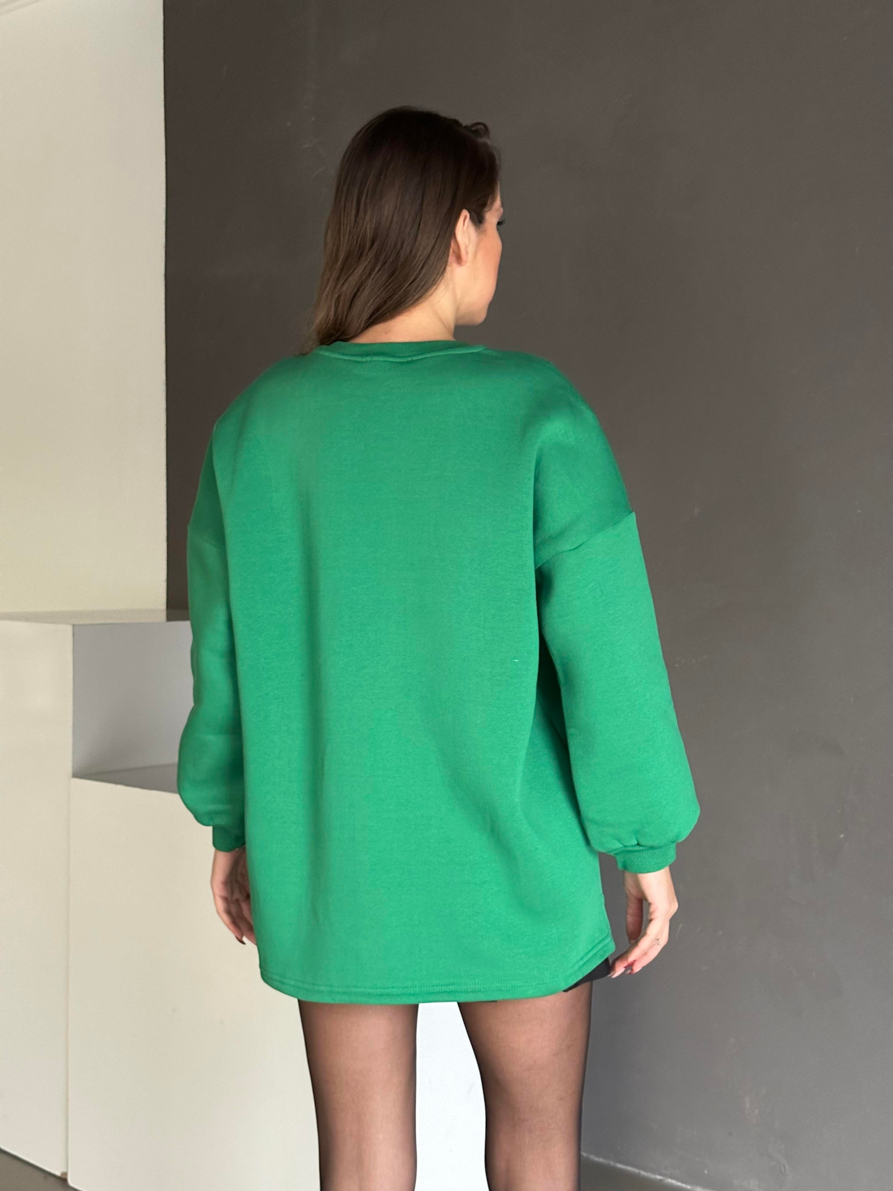 Wondroos Yan Yırtmaç Oversize Sweatshirt Yeşil