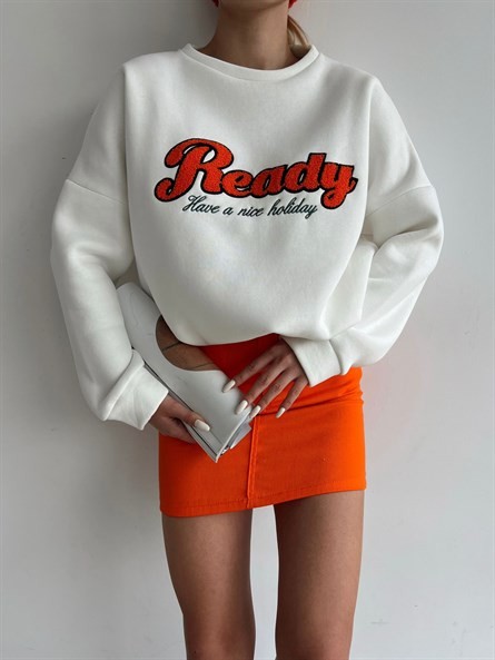 Ready Süzene Detay 3 İplik Sweatshirt Beyaz