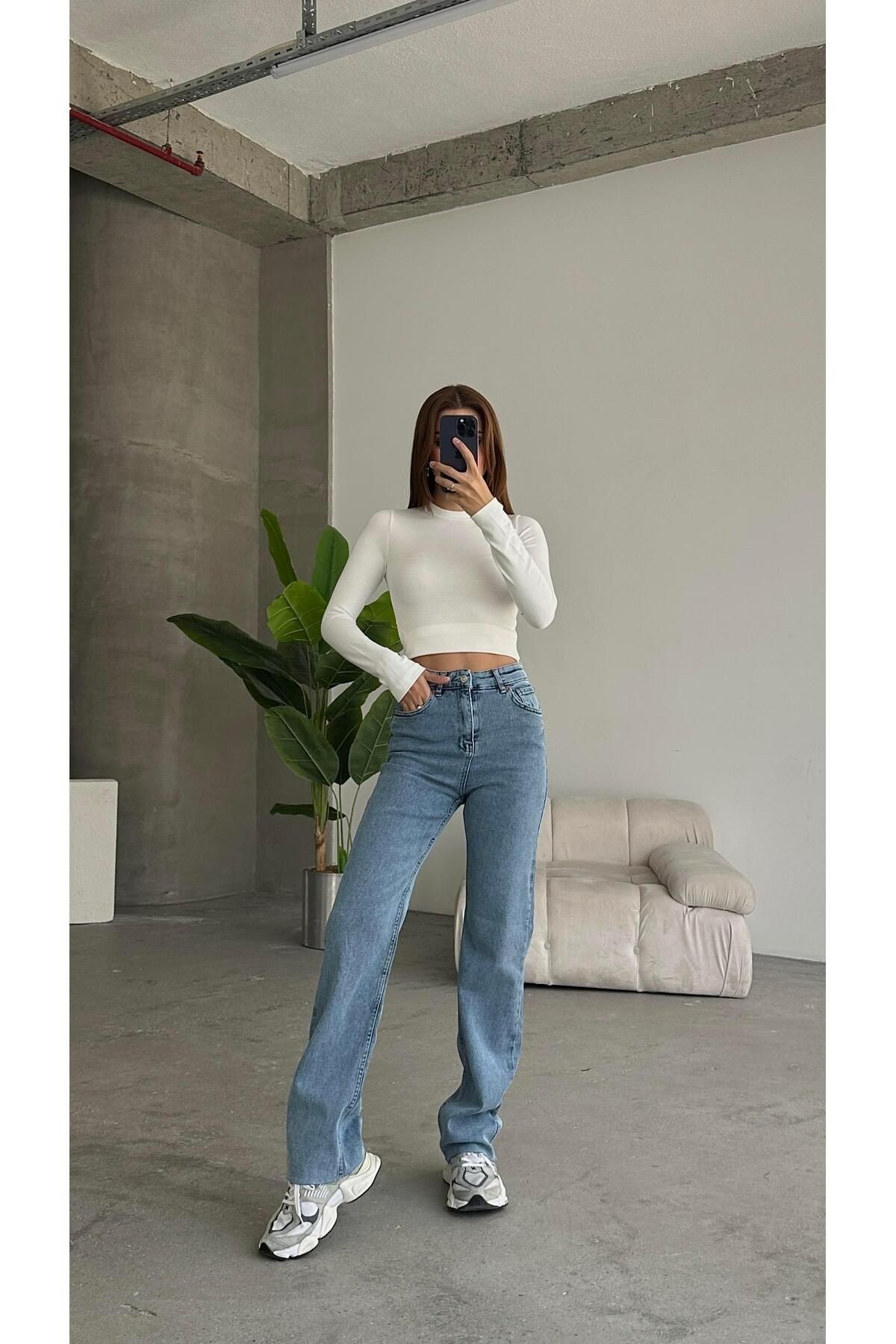 Wide Leg Jean Buz Mavi