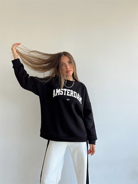 Amsterdam 3 İplik Şardonlu Sweatshirt Siyah