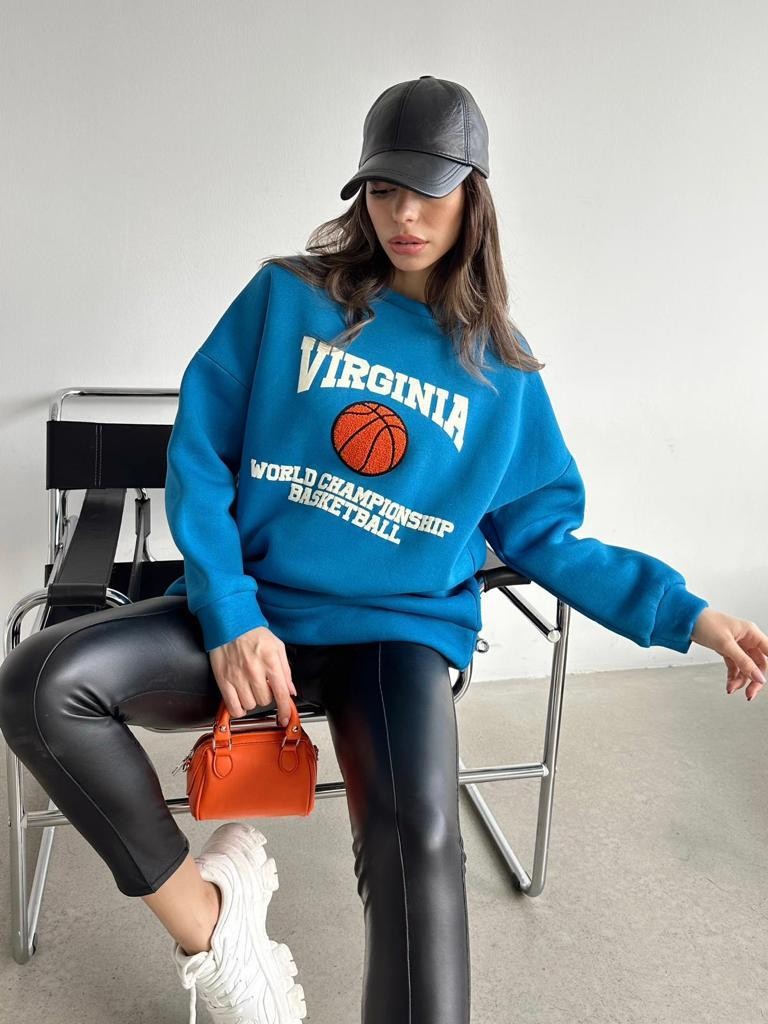 Virginia Basketball Oversize 3 İplik Sweatshirt Mavi
