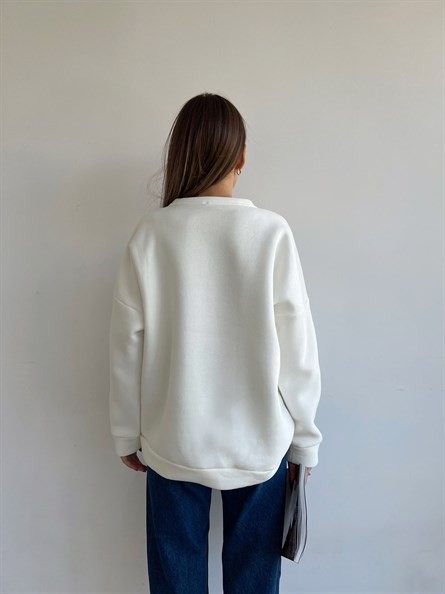 Amsterdam 3 İplik Şardonlu Sweatshirt Beyaz