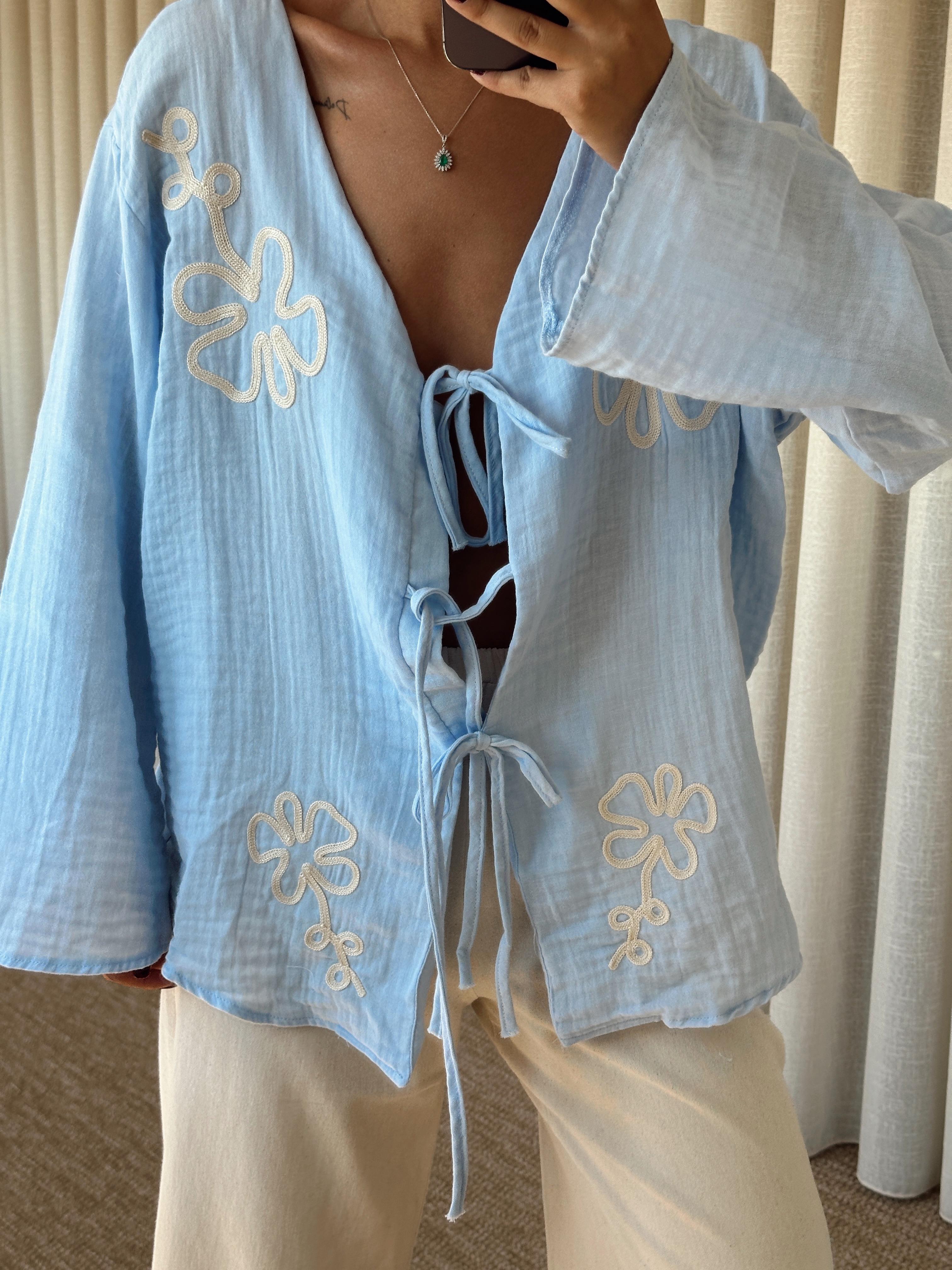 Nakışlı Kimono Takım  - Mavi