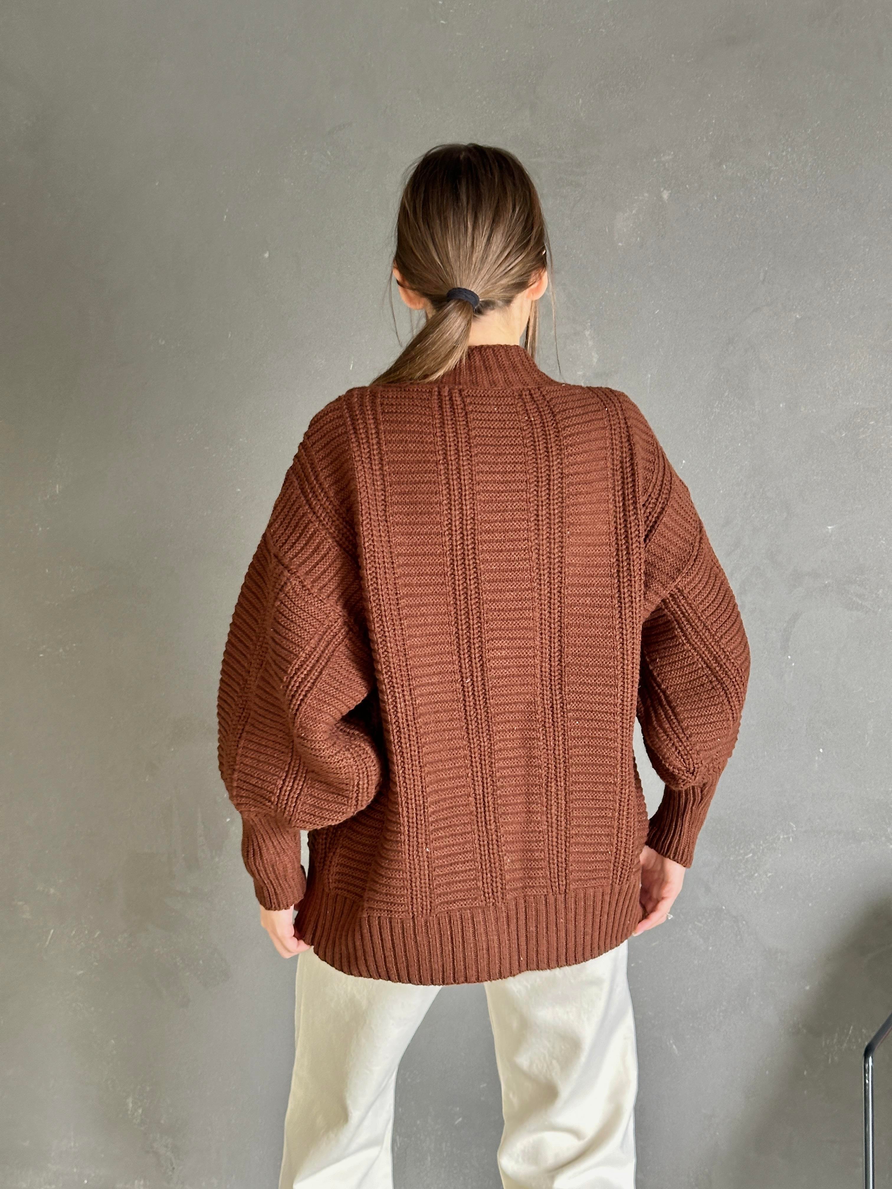 Düğmeli Oversize Örgü Hırka Kahverengi