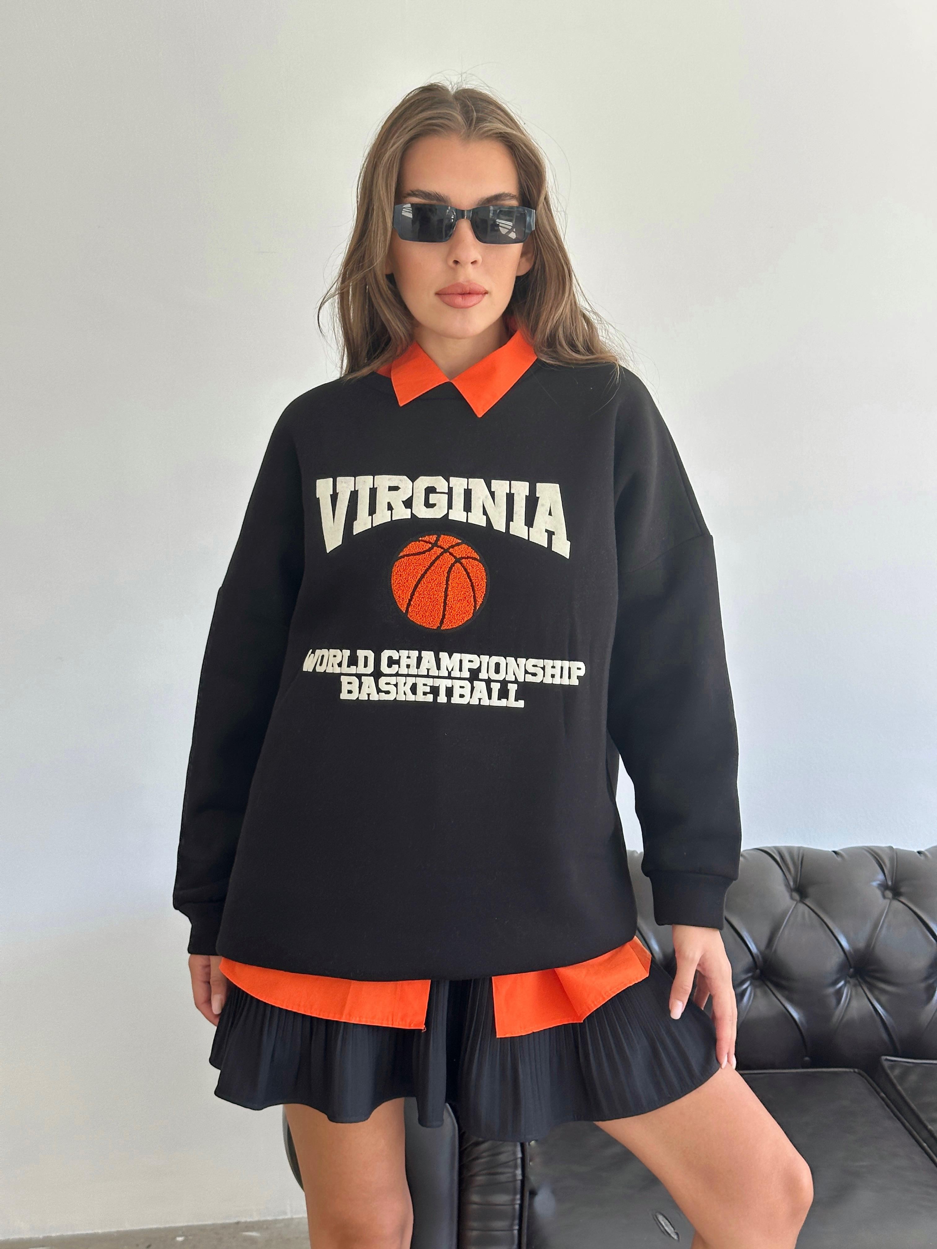Virginia Basketball Oversize 3 İplik Sweatshirt Siyah