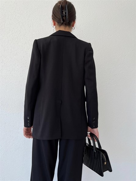 Slim Fit Tek Düğme Blazer Ceket Siyah