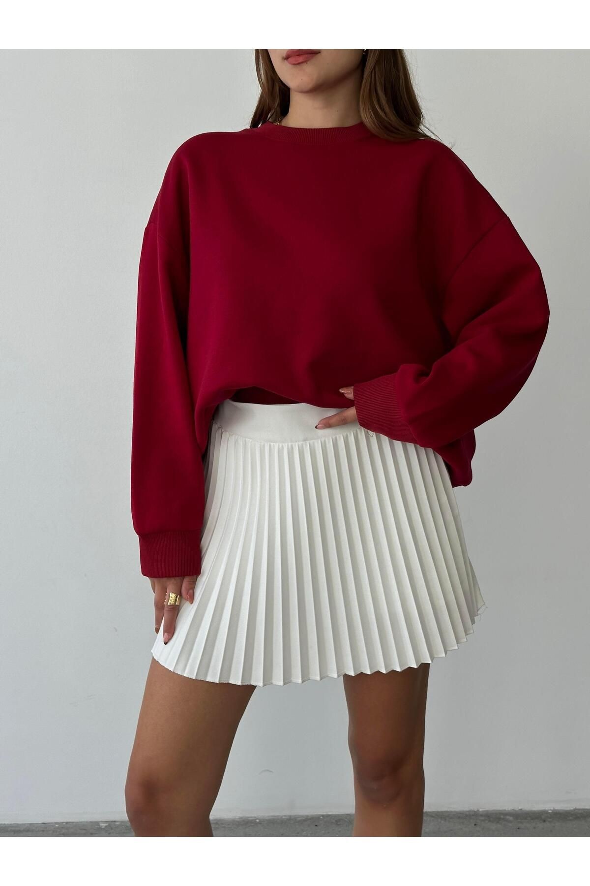 Sage Bisiklet Yaka Sweatshirt Bordo