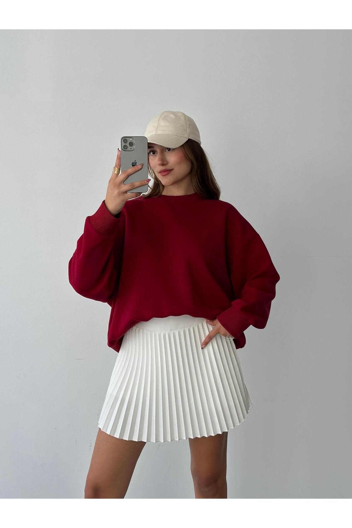 Sage Bisiklet Yaka Sweatshirt Bordo