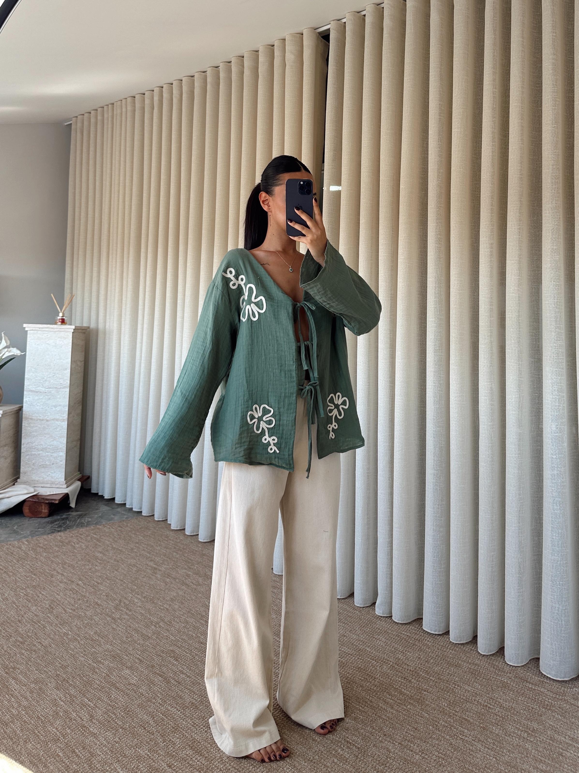 Nakışlı Kimono Takım  - Mint
