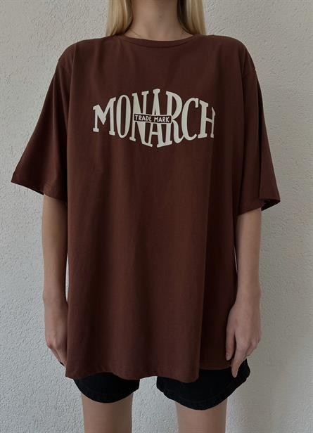 Yan Yırtmaç Oversize Monarch T-shirt Kahverengi