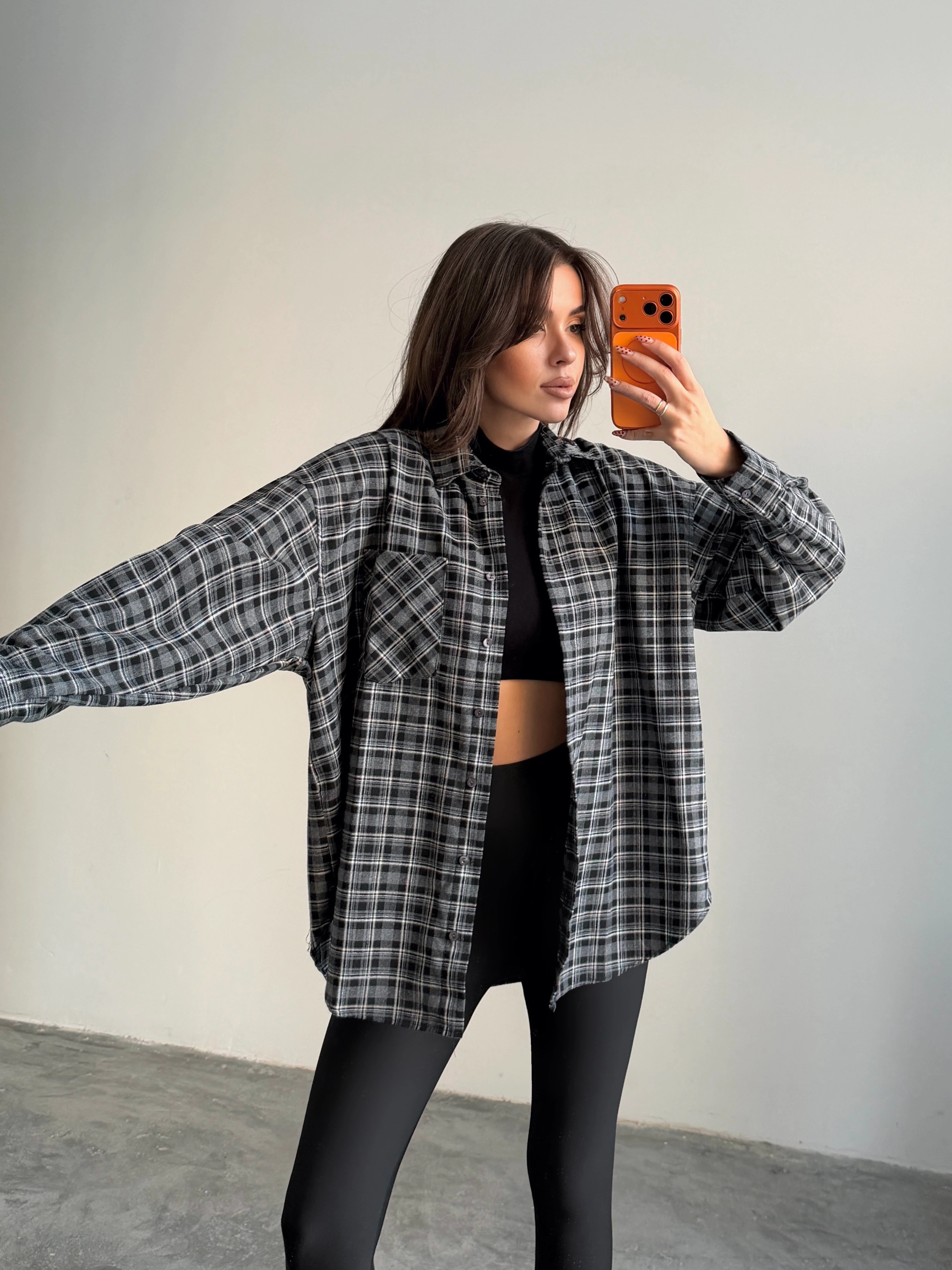 Kareli Oversize Gömlek - Siyah