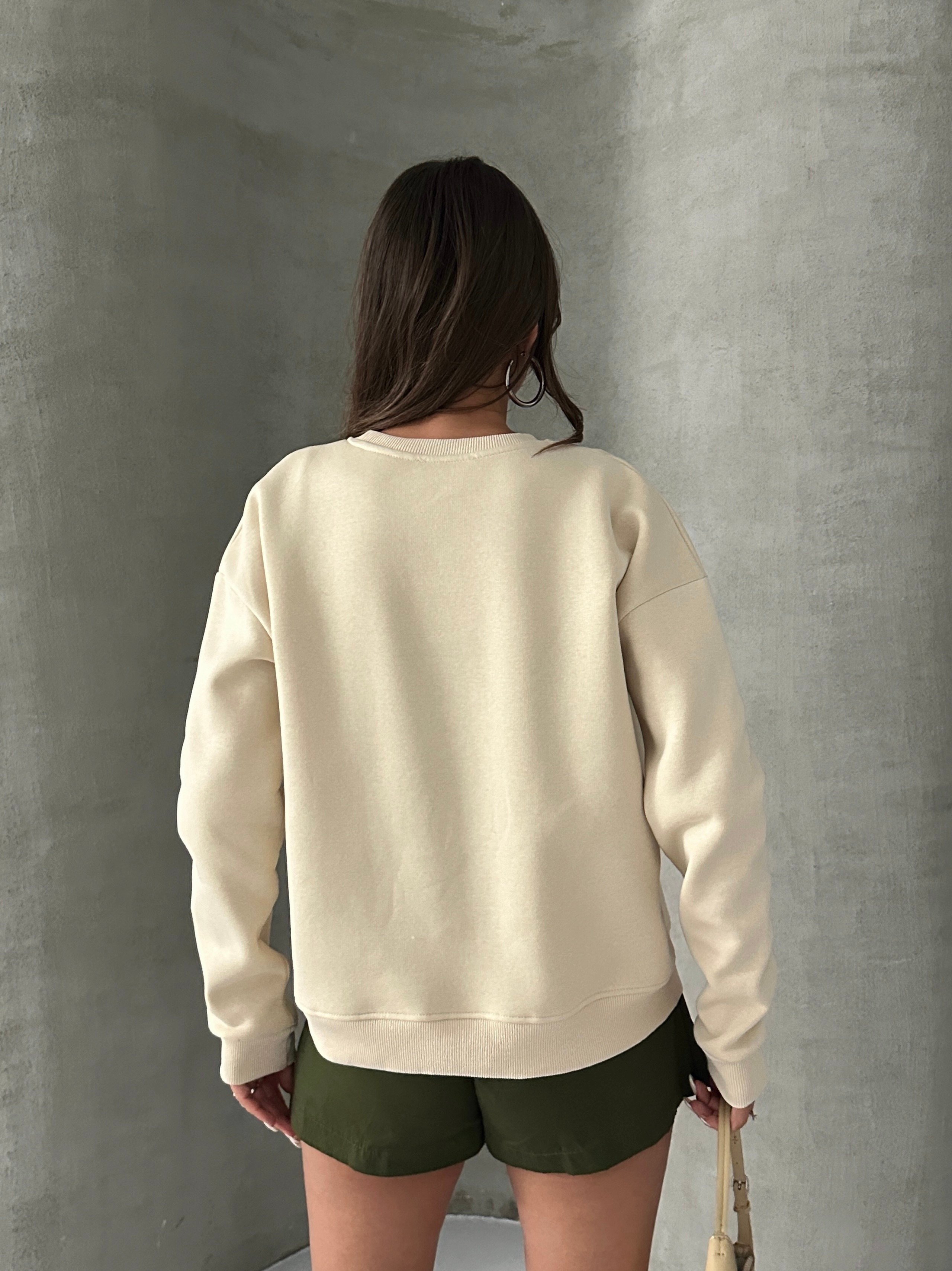 Düz Basic Sweatshırt - Taş