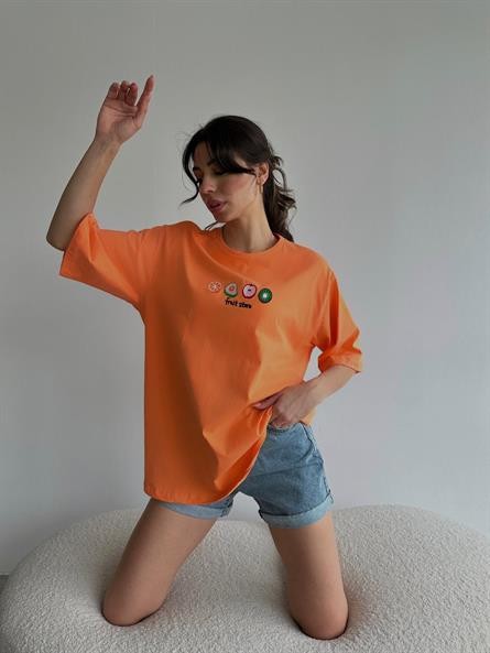 Fruit Nakış Basic T-shirt Turuncu