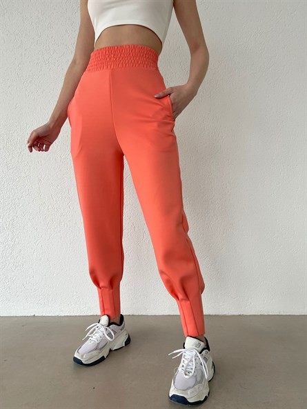 Bel Lastik Pliseli Scuba Jogger Eşofman Yavruağzı