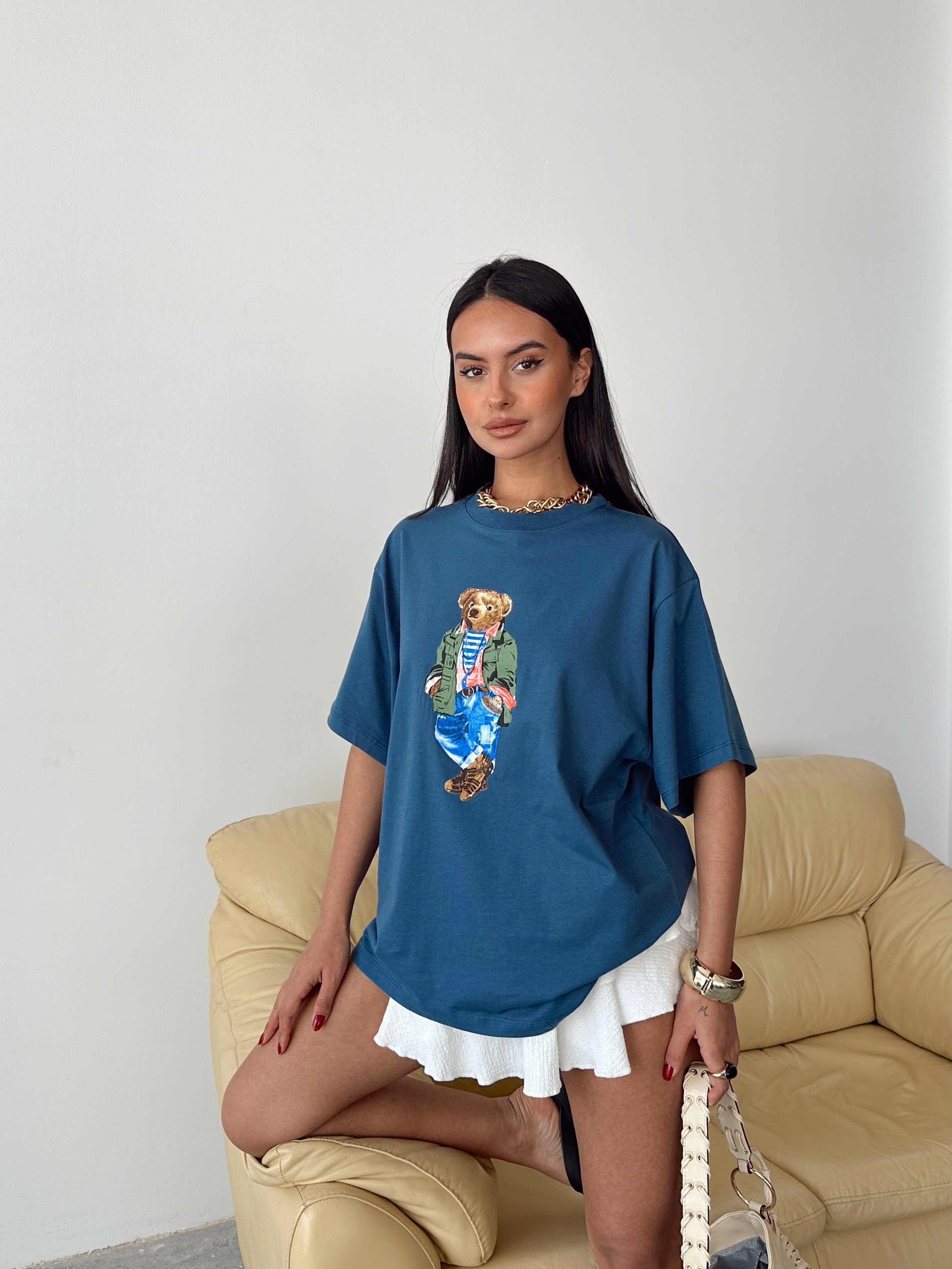 Big Bear Baskı T-shırt - İndigo