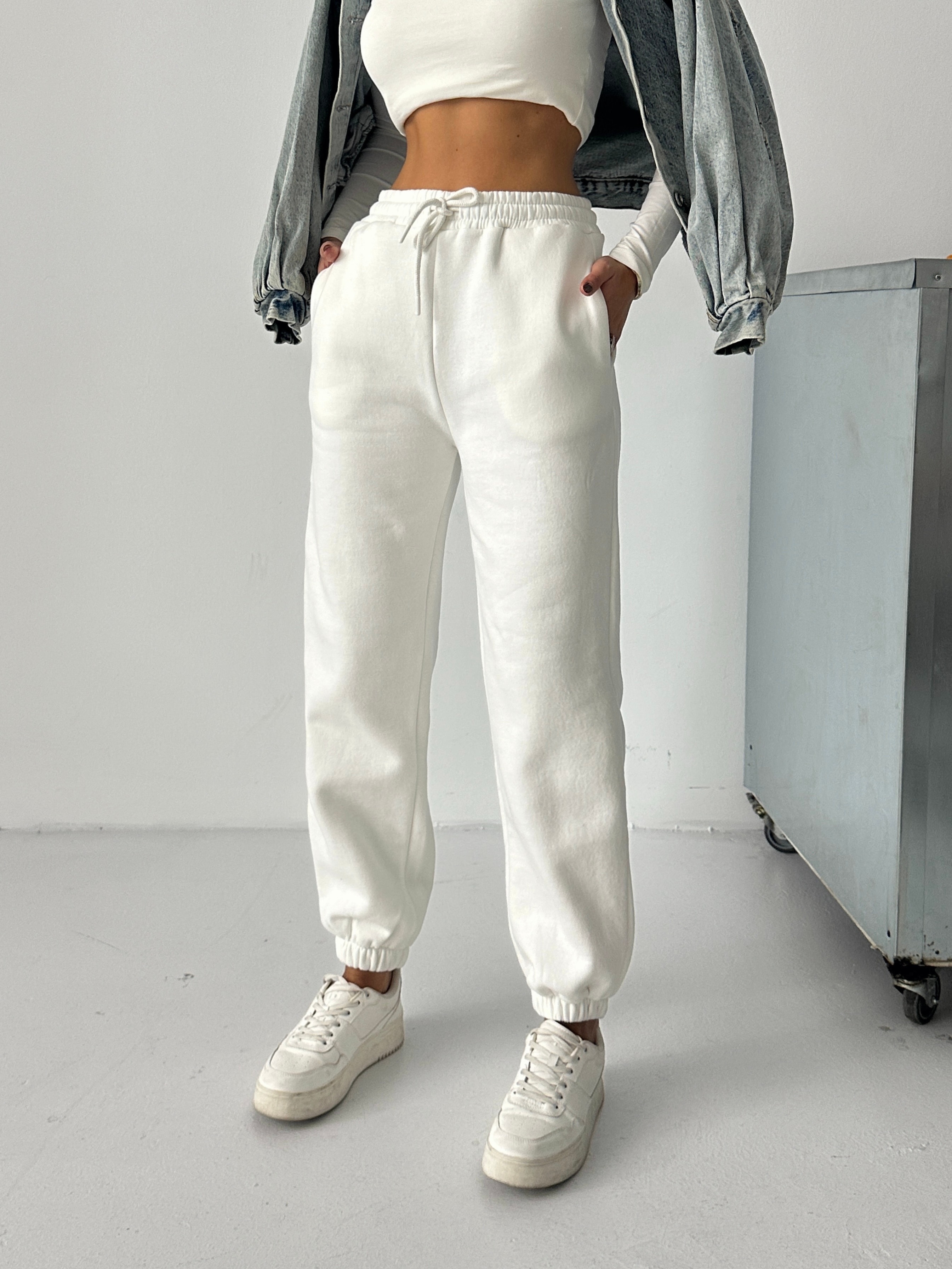 Bel Lastik Jogger Eşofman Beyaz