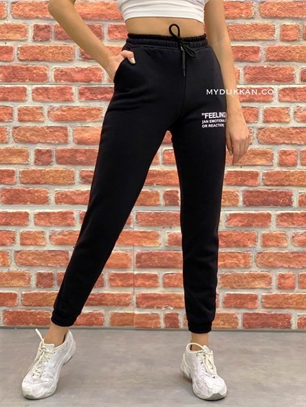 Feeling Şardonlu Jogger Eşofman Siyah