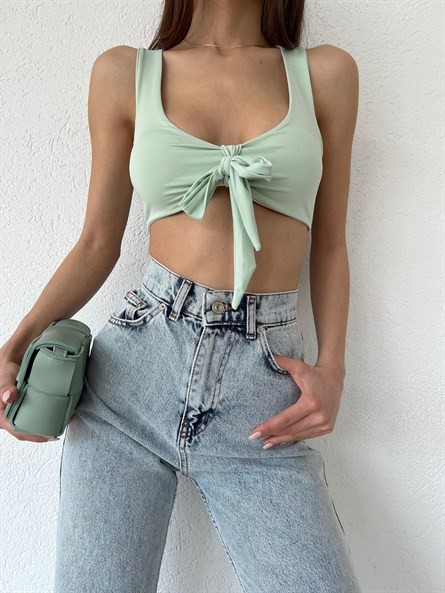 Fiyonklu U Yaka Crop Mint