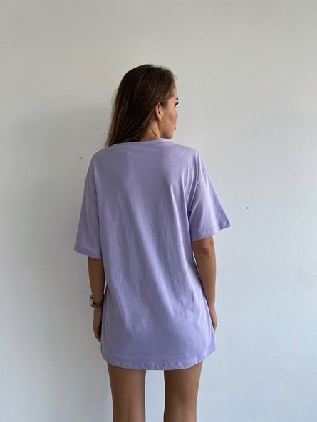 Not Perfect İşleme Oversize Basic Lila-Beyaz