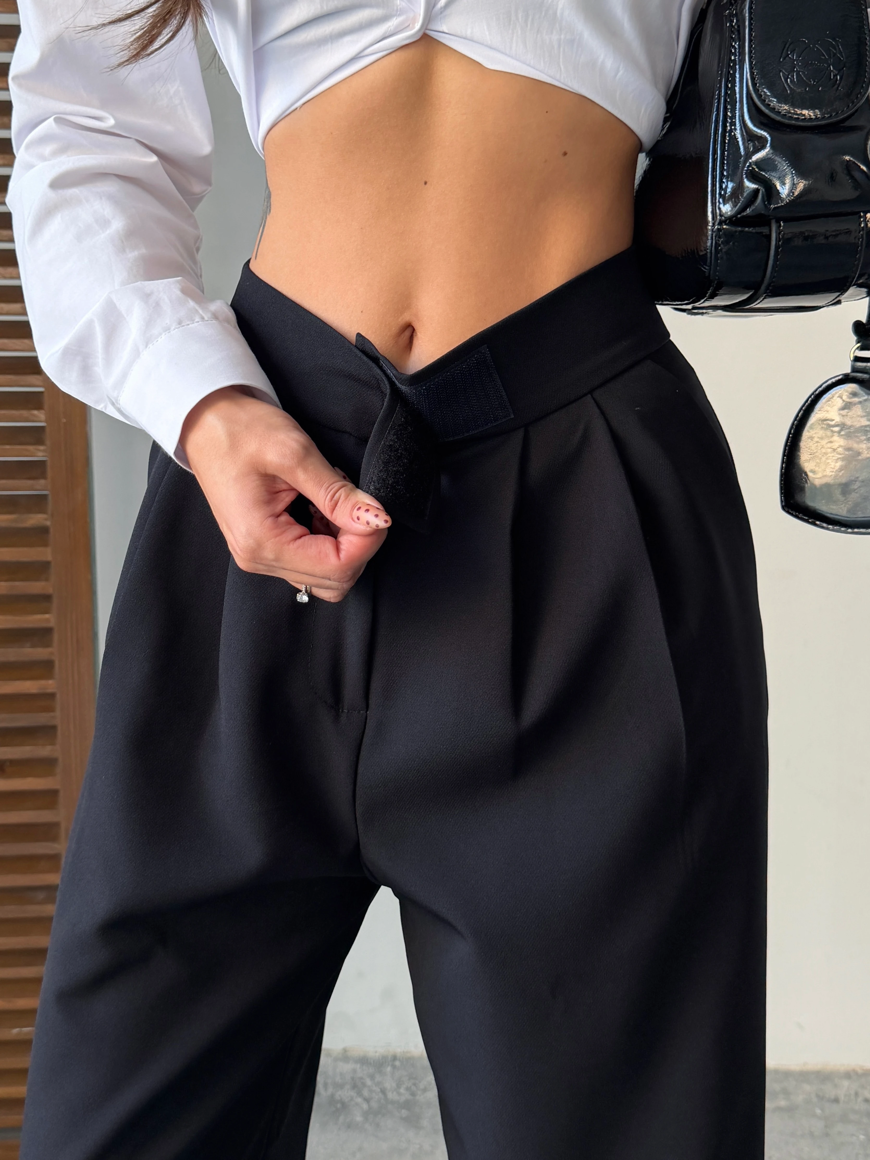 Bel Cırtlı Palazzo Pantolon  - Siyah