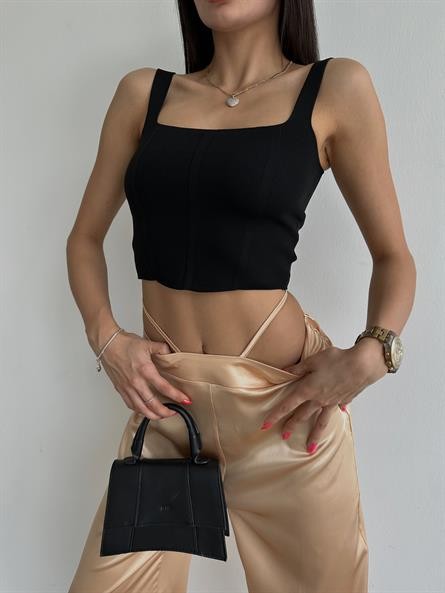 Triko Korse Crop Siyah