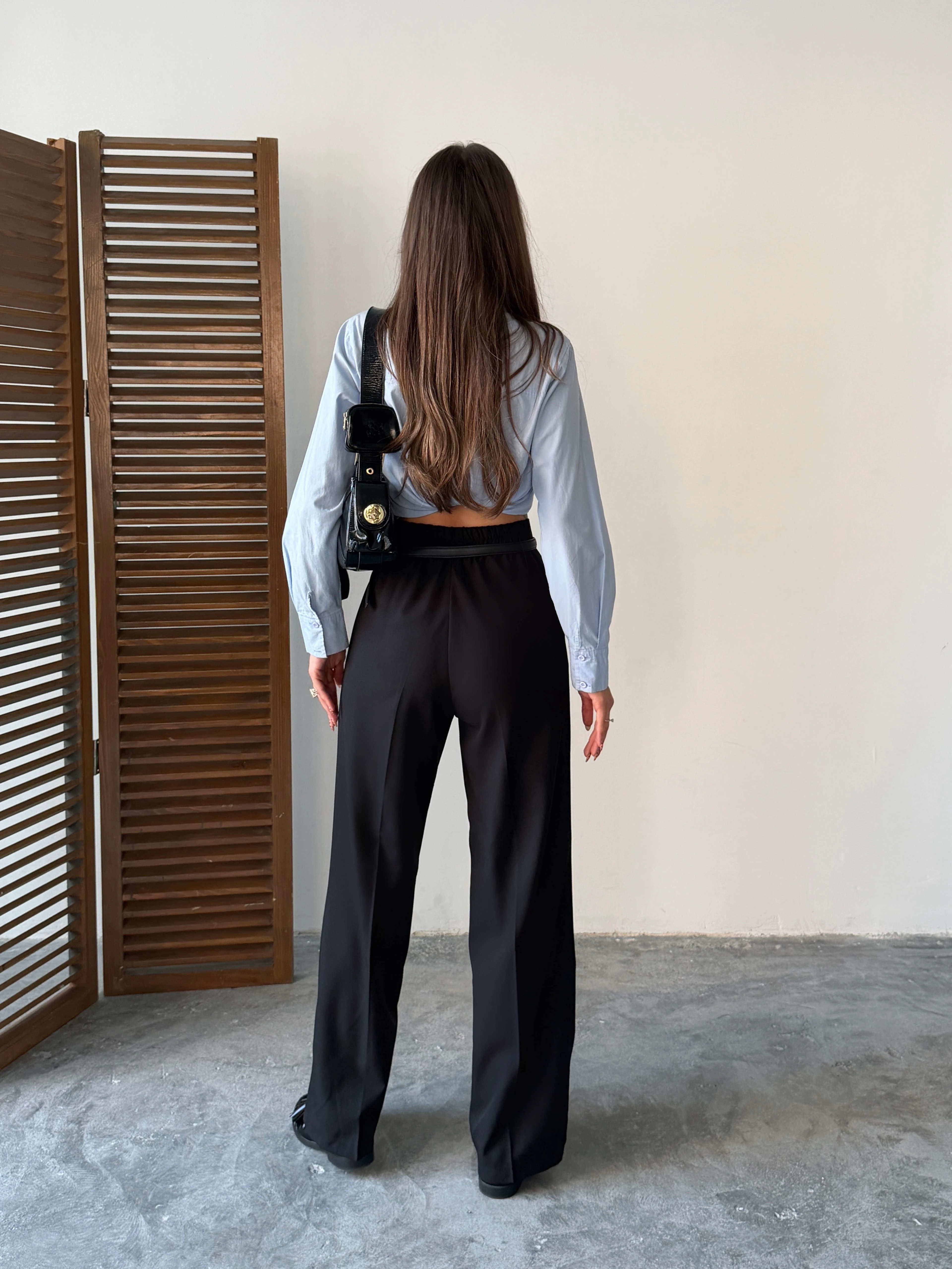 Arka Beli Lastikli Palazzo Pantolon  - Black