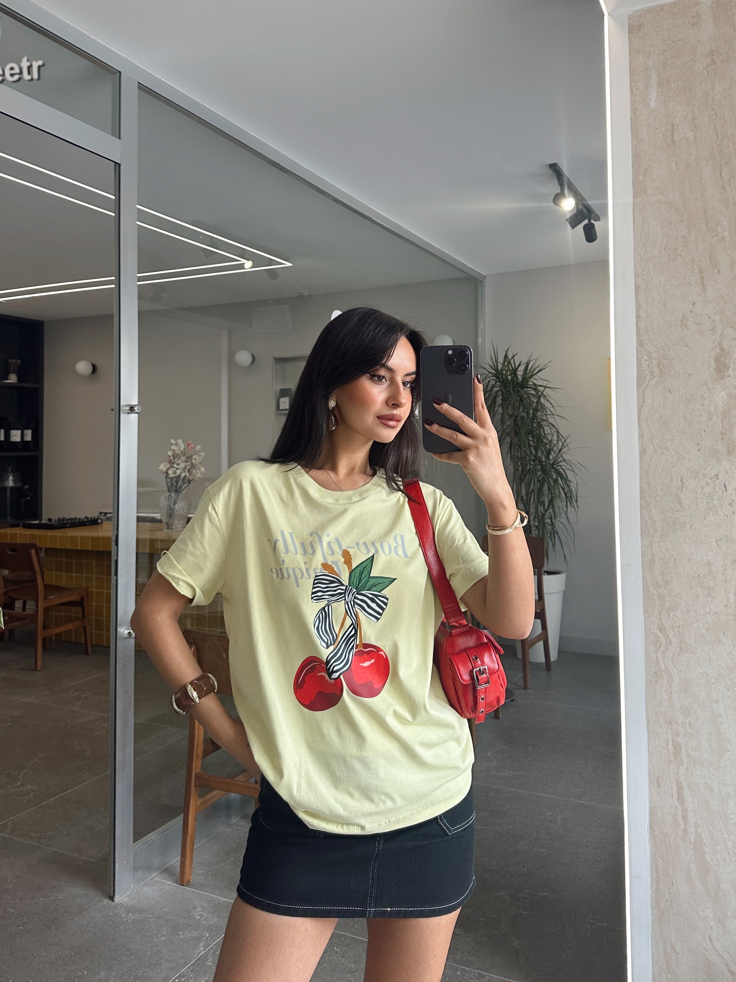 Kiraz Baskılı Basic - Sarı