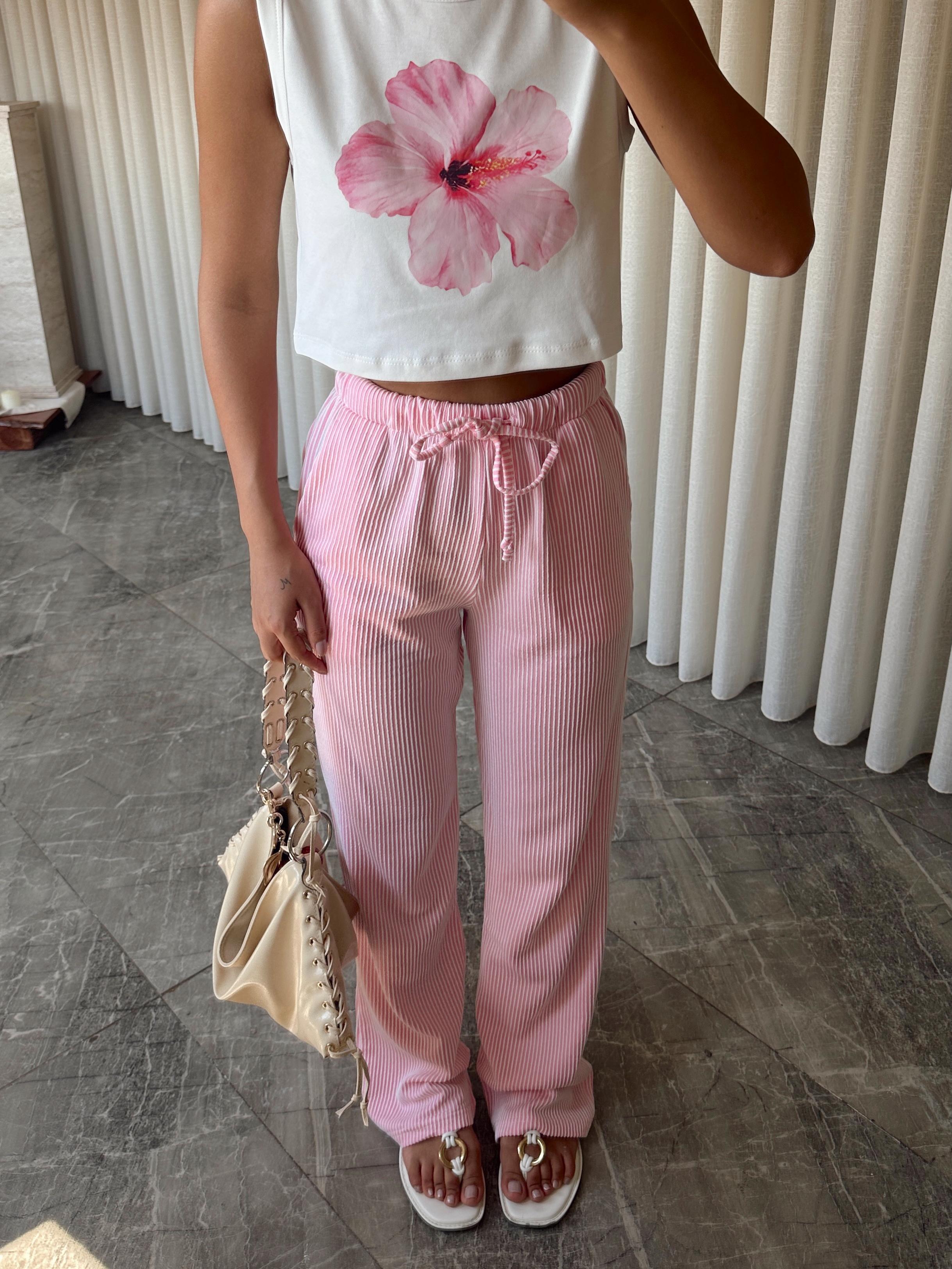 Çizgili Pantolon - Pembe