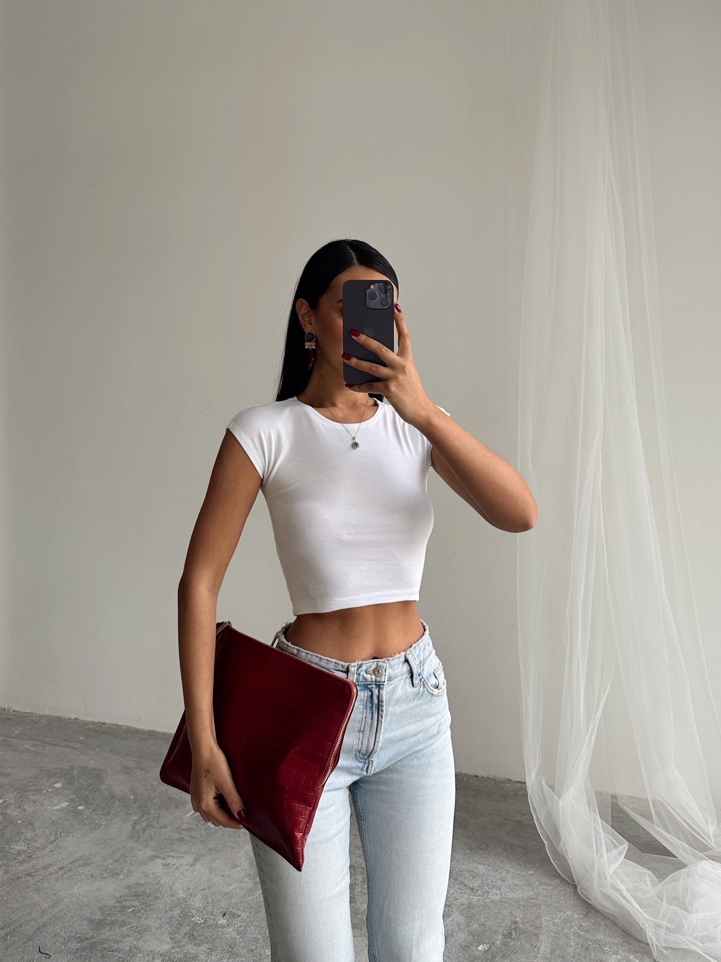Pamuklu Crop Basic - Beyaz