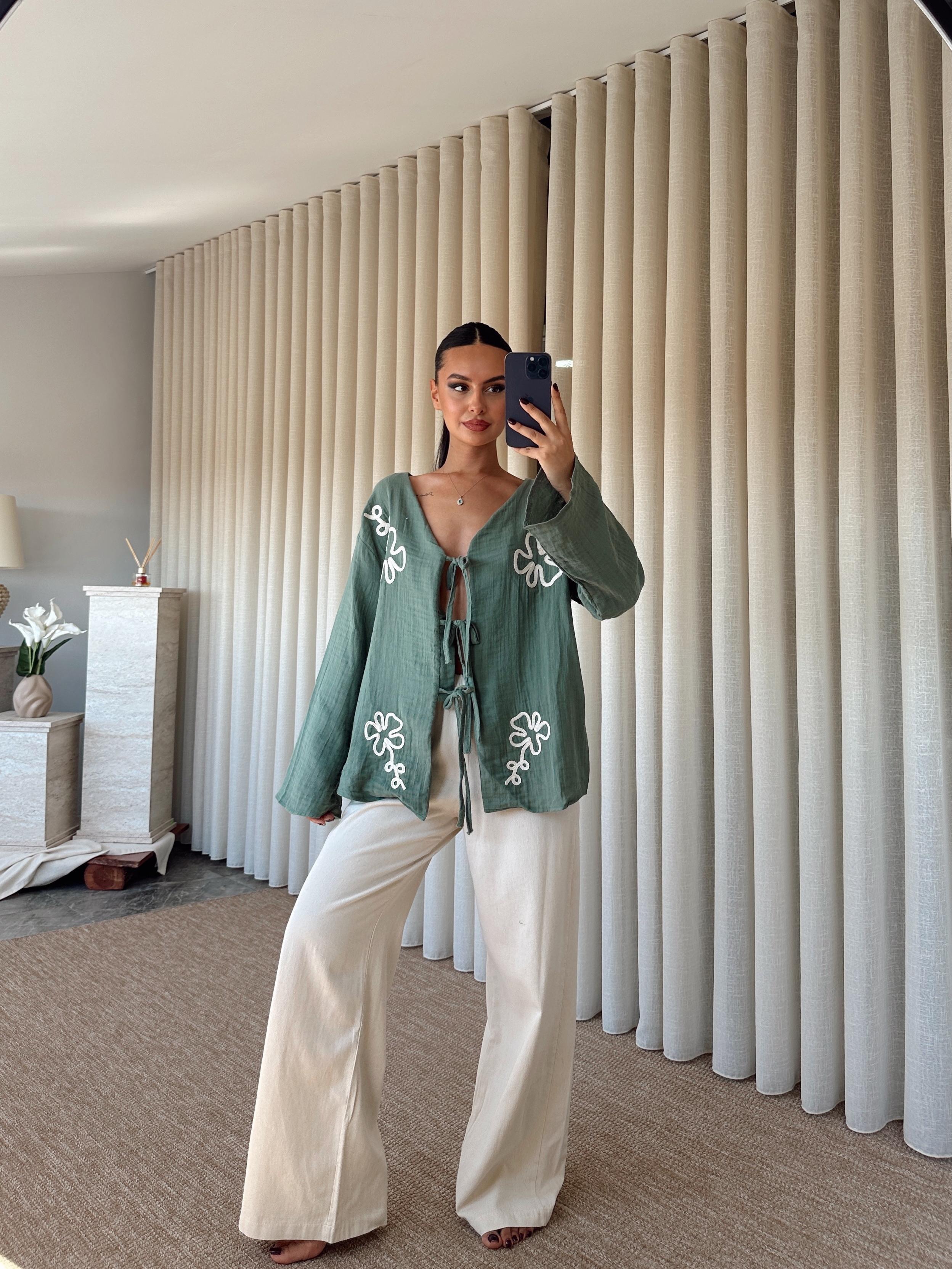 Nakışlı Kimono Takım  - Mint